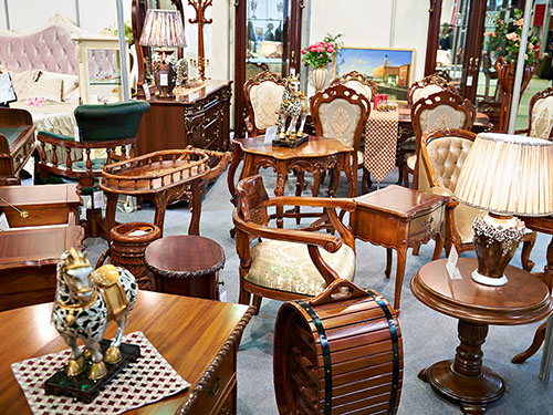 Antique furniture store with wooden goods